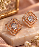 Rose-Gold Geometric Pavé Stud Earrings