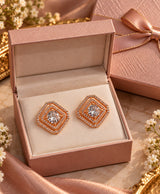 Rose-Gold Geometric Pavé Stud Earrings
