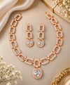 Rose Gold Pavé Link Necklace Set with Oval Halo Pendant