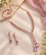 Rose-Gold Pink Crystal Teardrop Necklace & Earrings Jewellery Set