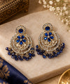 Royal Blue Floral Crystal Chandelier Earrings with Beaded Fringe