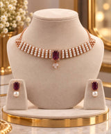 Royal Pearl & Burgundy Gemstone Choker Necklace Set