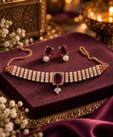 Royal Pearl & Burgundy Gemstone Choker Necklace Set