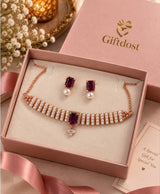 Royal Pearl & Burgundy Gemstone Choker Necklace Set
