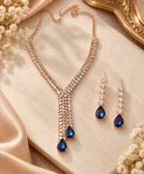 Royal Sapphire Blue Crystal Necklace Set with Matching Drop Earrings
