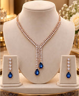 Royal Sapphire Blue Crystal Necklace Set with Matching Drop Earrings