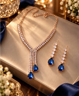 Royal Sapphire Blue Crystal Necklace Set with Matching Drop Earrings