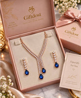 Royal Sapphire Blue Crystal Necklace Set with Matching Drop Earrings