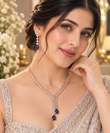 Royal Sapphire Blue Crystal Necklace Set with Matching Drop Earrings