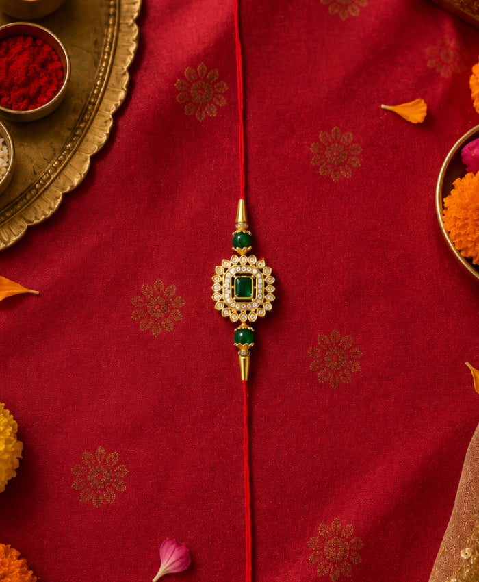 Royal Ruby Square Stone Designer Rakhi
