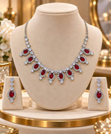 Ruby Red Crystal Necklace & Earrings Set