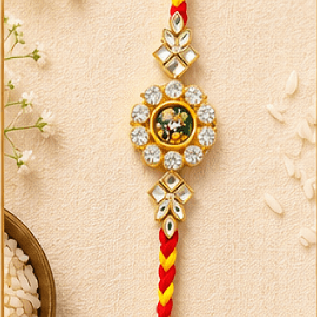 Shree Krishna Premium Kundan Designer Rakhi