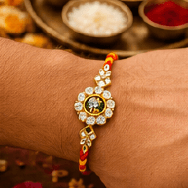 Shree Krishna Premium Kundan Designer Rakhi