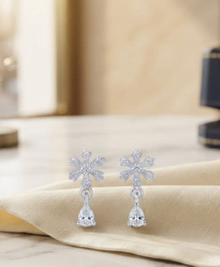 Silver Snowflake Crystal Drop Earrings