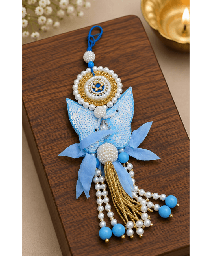 Sky Blue Butterfly Designer Lumba Rakhi