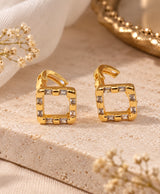 Square Gold-Tone Crystal Accent Hoop Earrings for Women