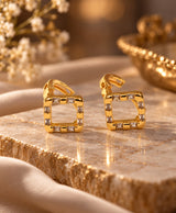 Square Gold-Tone Crystal Accent Hoop Earrings for Women
