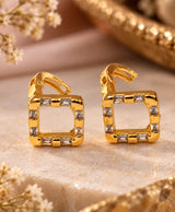 Square Gold-Tone Crystal Accent Hoop Earrings for Women