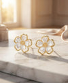 White Floral Gold-Tone Stud Earrings