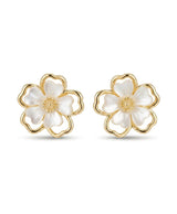 White Floral Gold-Tone Stud Earrings