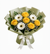 Yellow Roses & White Gerberas White Forest New Journey Celebration Combo